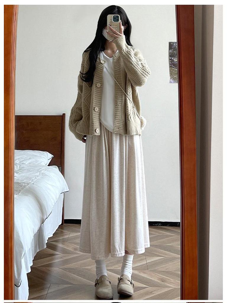 Deep Gray Early Autumn A-Line High-Waisted Skirt: Women's Casual Draping Slimming Skirt