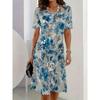 Casual Everyday Plus-size Women's Dress, Printed Pattern Simple Outdoor Women's Clothing, Round-neck Short-sleeve Dress with Comfortable Design