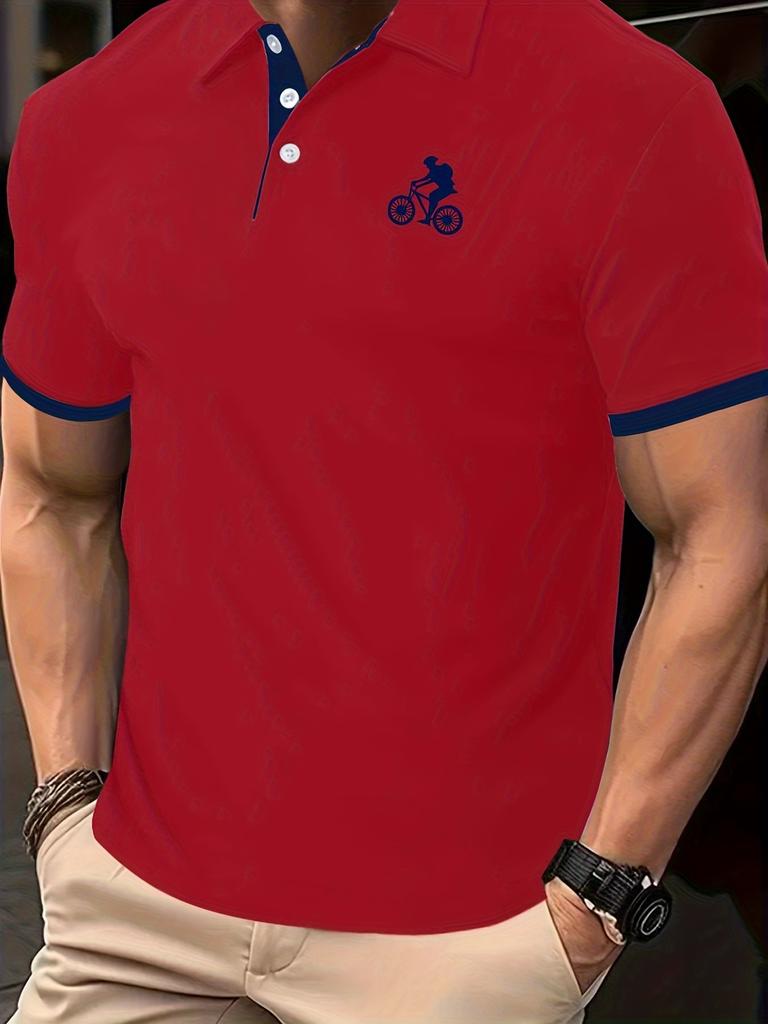 Mens Red Trim Detail Polo Shirts - Short Sleeve Pique Fabric Tops for Men Fashion Button Work Golf Shirt