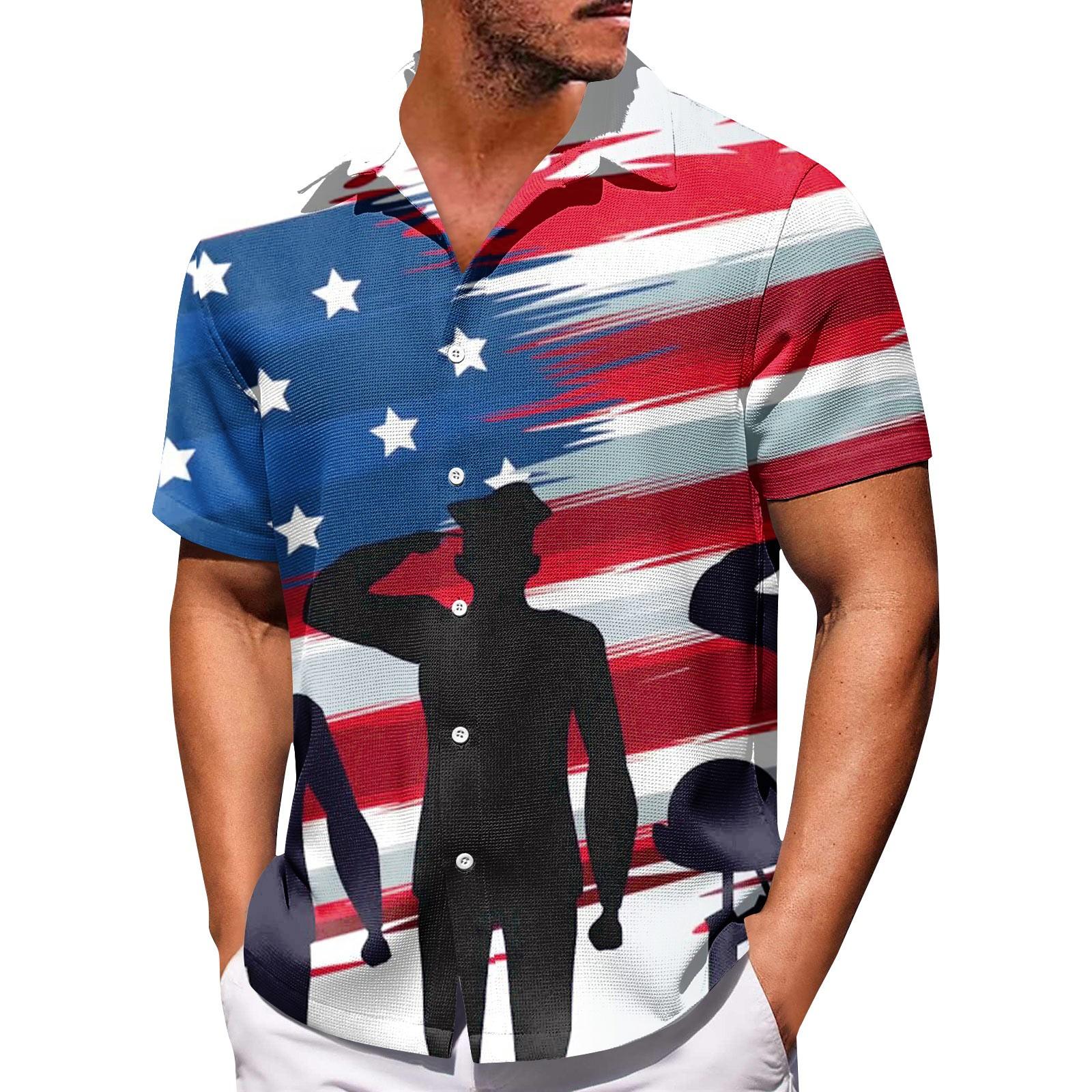 

Мужские рубашки с короткими рукавами и пуговицами на День независимости. Мужские повседневные модные рубашки с короткими рукавами. L красный