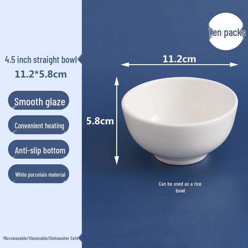 Homeglen Pure White Thickened Ceramic Bowls (Set of 10)