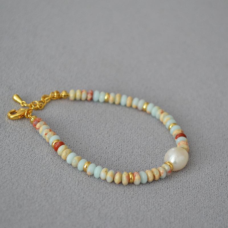 European and American Exotic Literary and Retro Ocean Vacation Wind Blue Pattern Stone Real Stone Beaded Necklace Temperament Woman