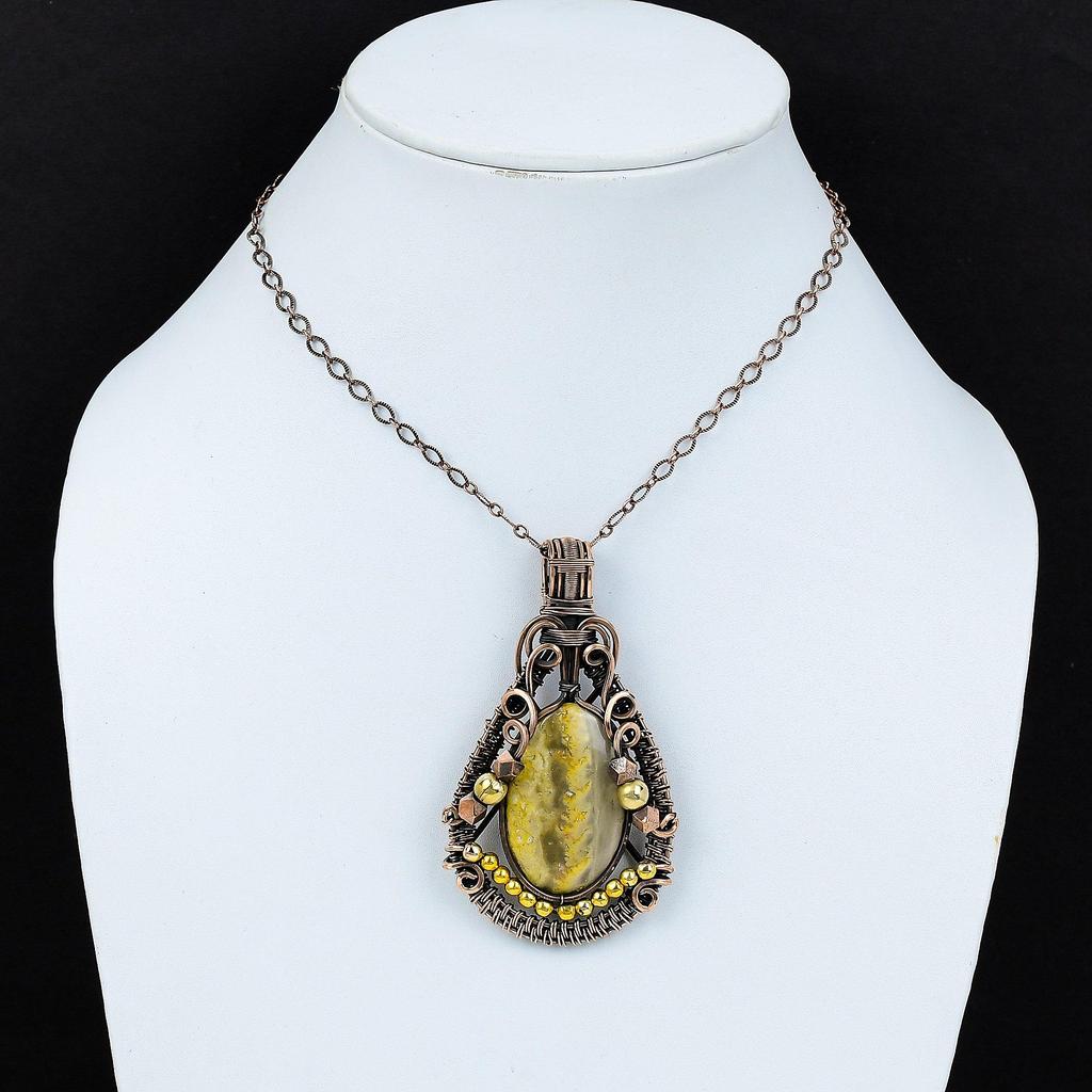 Bumblebee Jasper Pendant, 999 Copper Wire Wrapped Gemstone Jewelry, Handmade Pendant, For Mother Day
