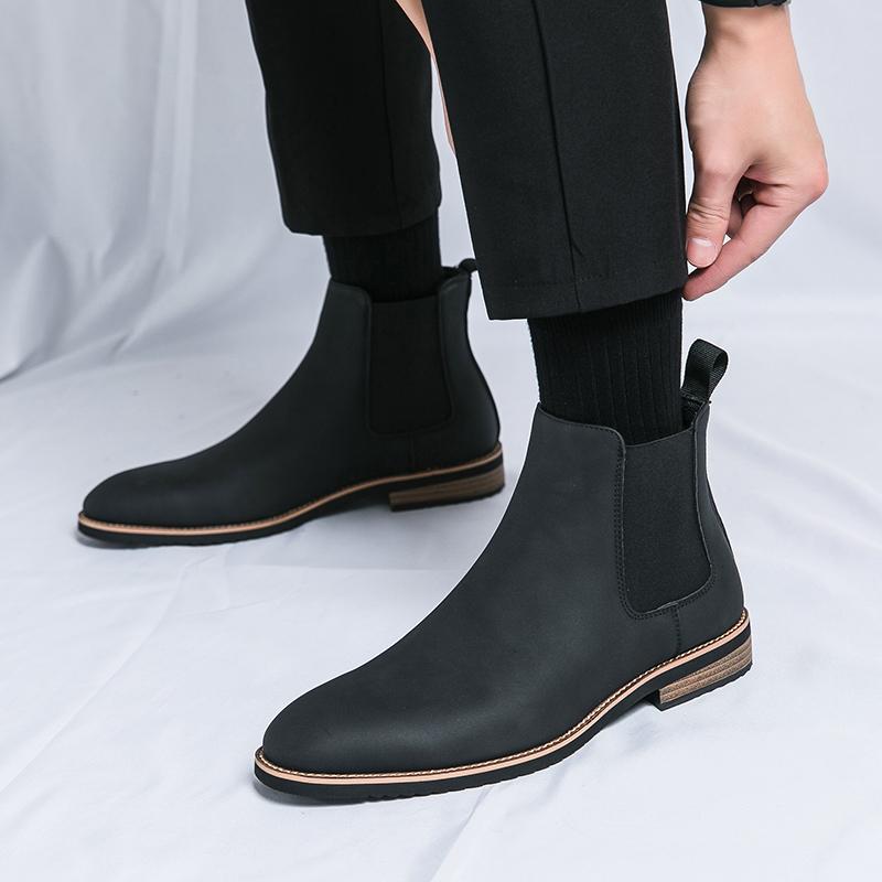 Men’s Black Boots Dress Formal Leather Chelsea Boots Pointed Toe Shoes Tuxedo Wedding Shoes Plus Size