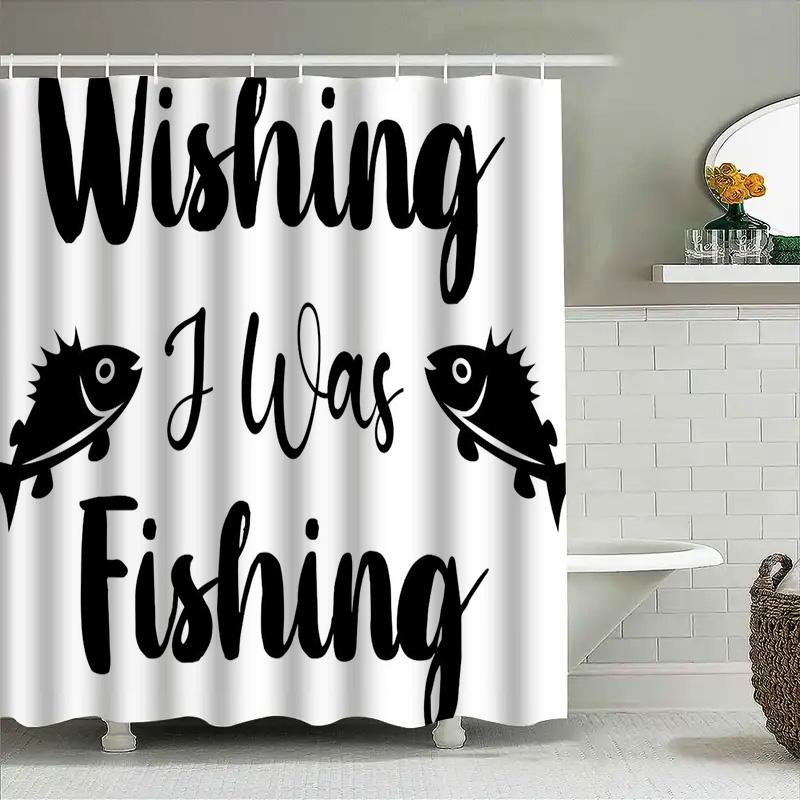 Romantic Black White Shower Curtain For Bathroom Decor Creative Fish Design Wishing I Was Fishing Shown In Bath