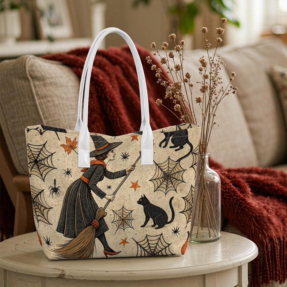 Vintage Witch Black Cat Halloween Spooky Tote Bag