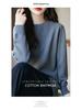 2026 A/W Women's Thick Knit Pure Cotton Dress - Long Sleeve, Solid Color, Round Neck, Loose Mid-Length Skirt