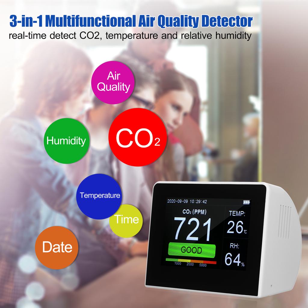 Stolní CO2/RH/Tepl. Multifunkční detektor kvality vzduchu 3 v 1 Monitor teploty a vlhkosti