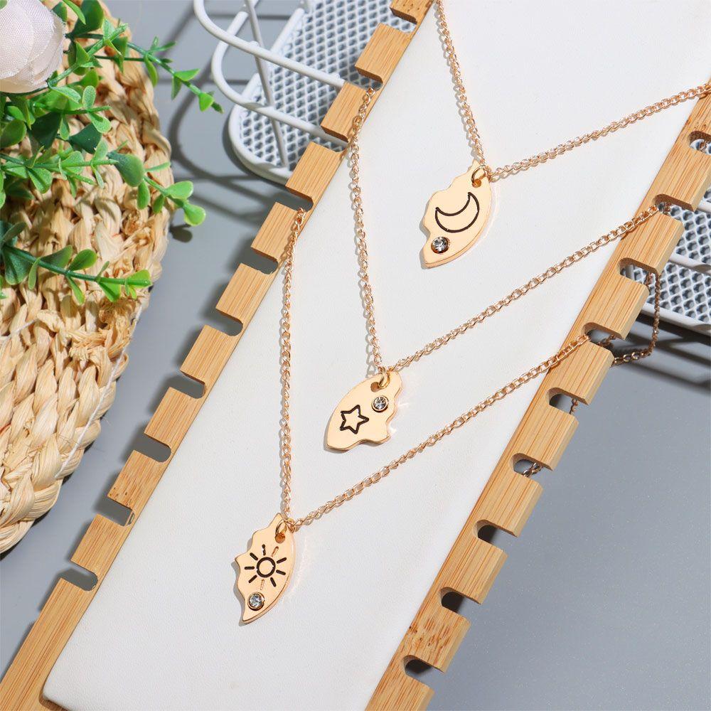 Collier d'amitié avec pendentif BFF incrusté de strass pour homme et femme, motif soleil, lune, nuage, étoile