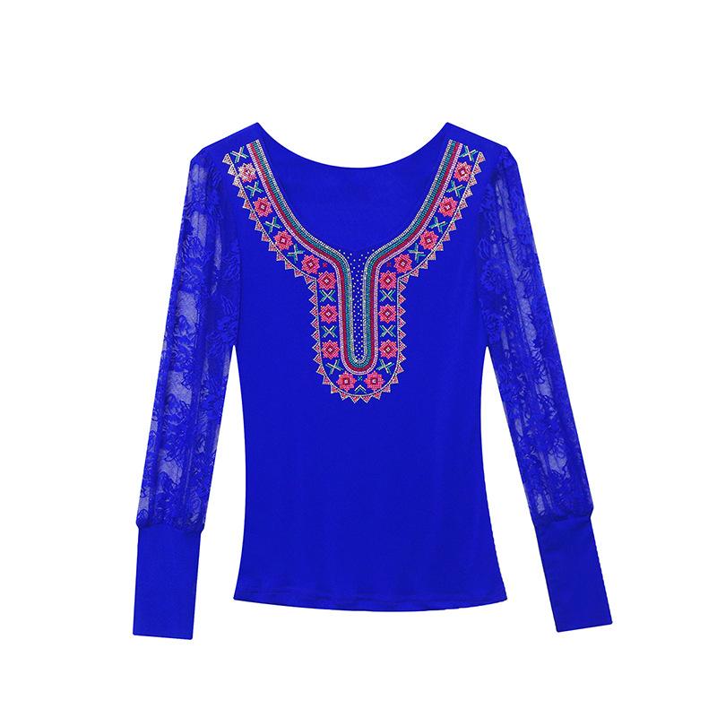 Autumn and Winter Diamond Lace Long-sleeved T-shirt for Women with Age-reducing Slim Fit and Versatile Base Shirt Top