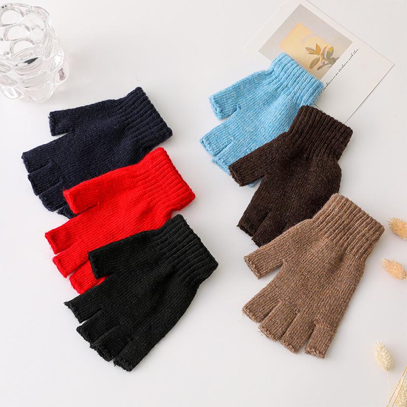 

Unisex Wool Half-Finger Gloves for Autumn/Winter - Knitted Fingerless Gloves for Cycling & Typing One Size