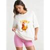 Oversize T-shirt Czarny F Caw F Nadruk z Kogutem Codzienne Ubranie dla Kobiet Letnia Streetwear Modny Top