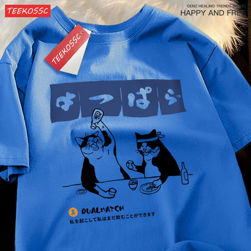 Summer Cotton Woman TShirts Original Japanese Retro Cat Prints Tee Shirts Loose ONeck Soft Comfortable Tops Female Clothes