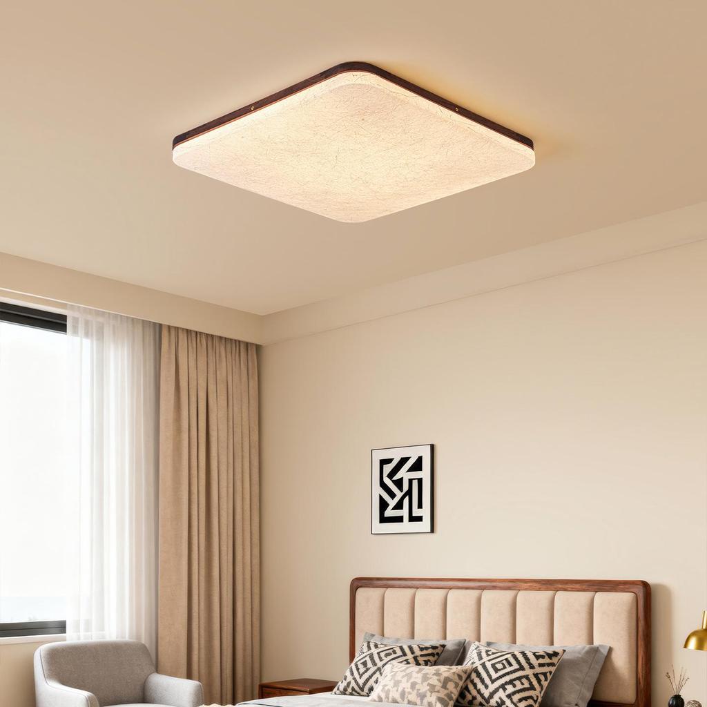 Retro Walnut Zen Ceiling Light with Song Dynasty Silk Aesthetics