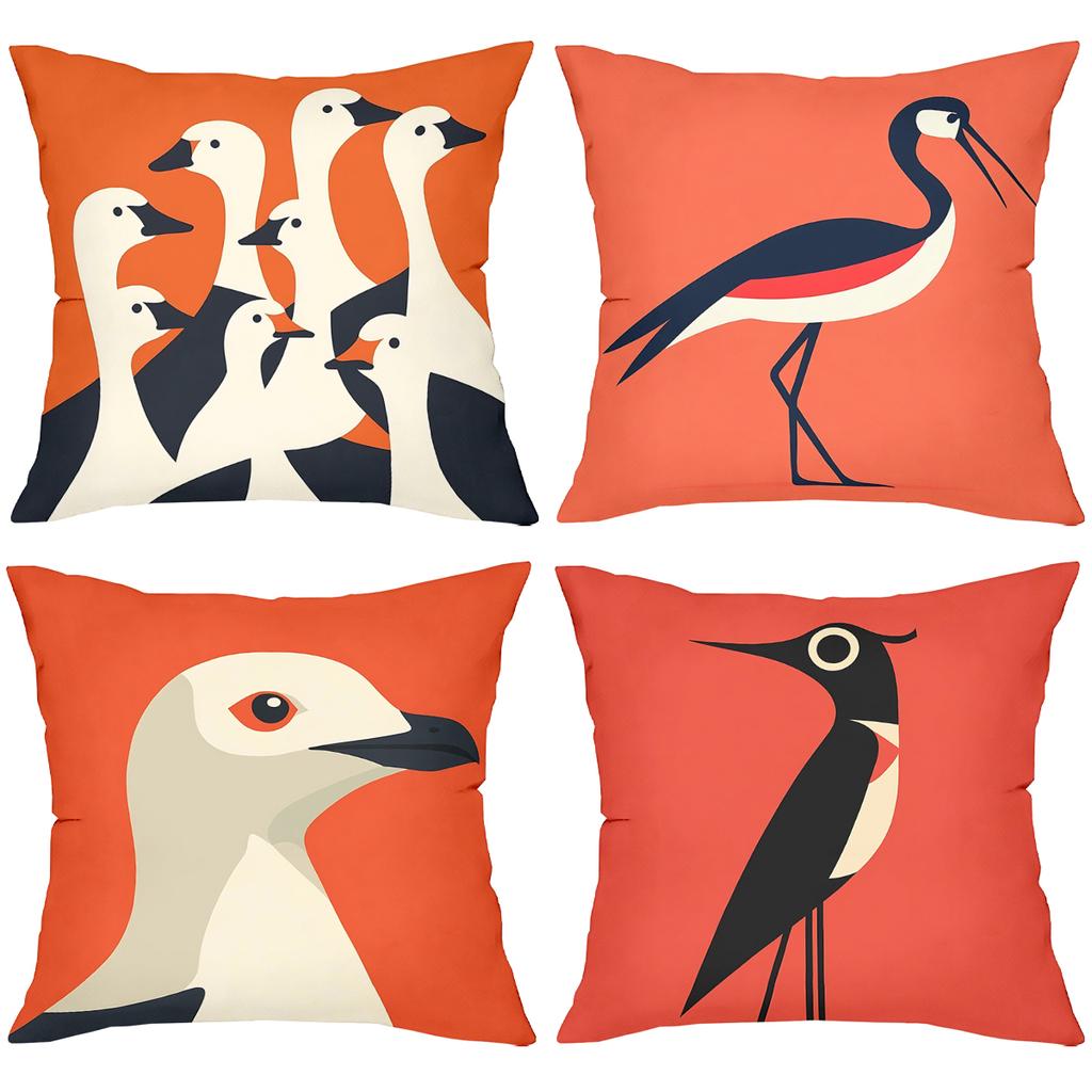 Stylish Bird Pattern Orange Cushion Covers for Home Polyester Pillowcase, Sofa Decorative Cushion Cov Headboard Pillow