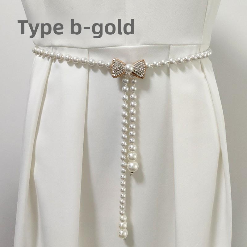Mary Korean style pearl waist chain women's belt fashion dress decoration rhinestone beaded waist sash