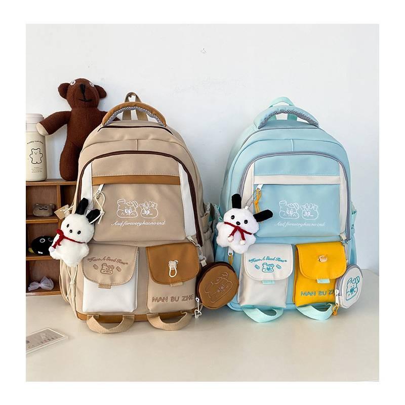 Blocking Splicing Color School Bag Large Capacity Backpack Cartoon Gift Students