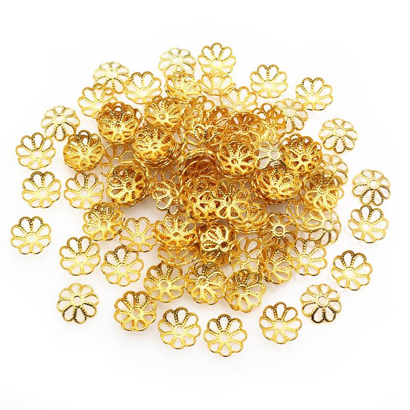 50 pcs 10g Stainless Steel Vintage Hollow Flower Bead Caps, 8/10mm DIY Jewelry Spacer Beads