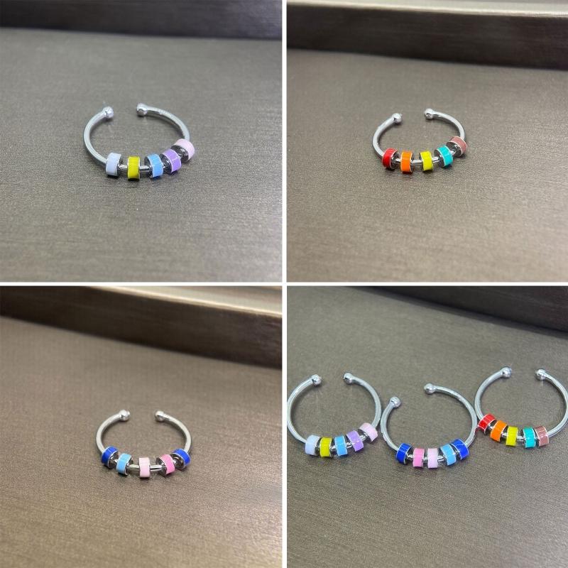 Elegant Rings Bead Fidgety Rings Colorful Bead Spinner Rings Stainless Steel Rings Open Adjustable Jewelry for Women