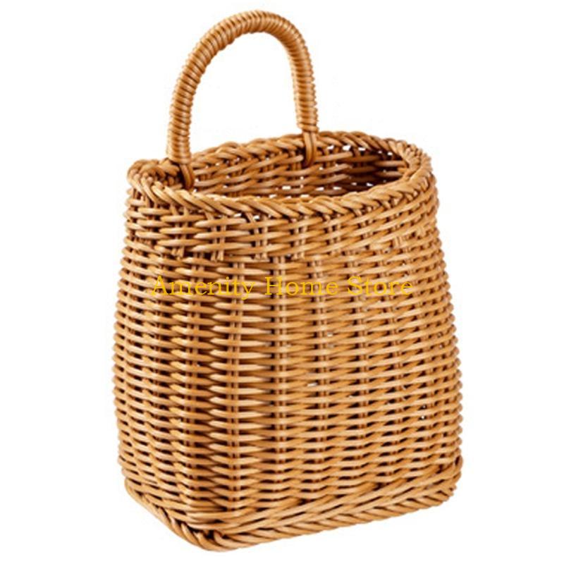 F26C Kitchen Storage Basket with Handle Hand-woven Hanging Baskets for Living Room Fruit Flower Sundries Home