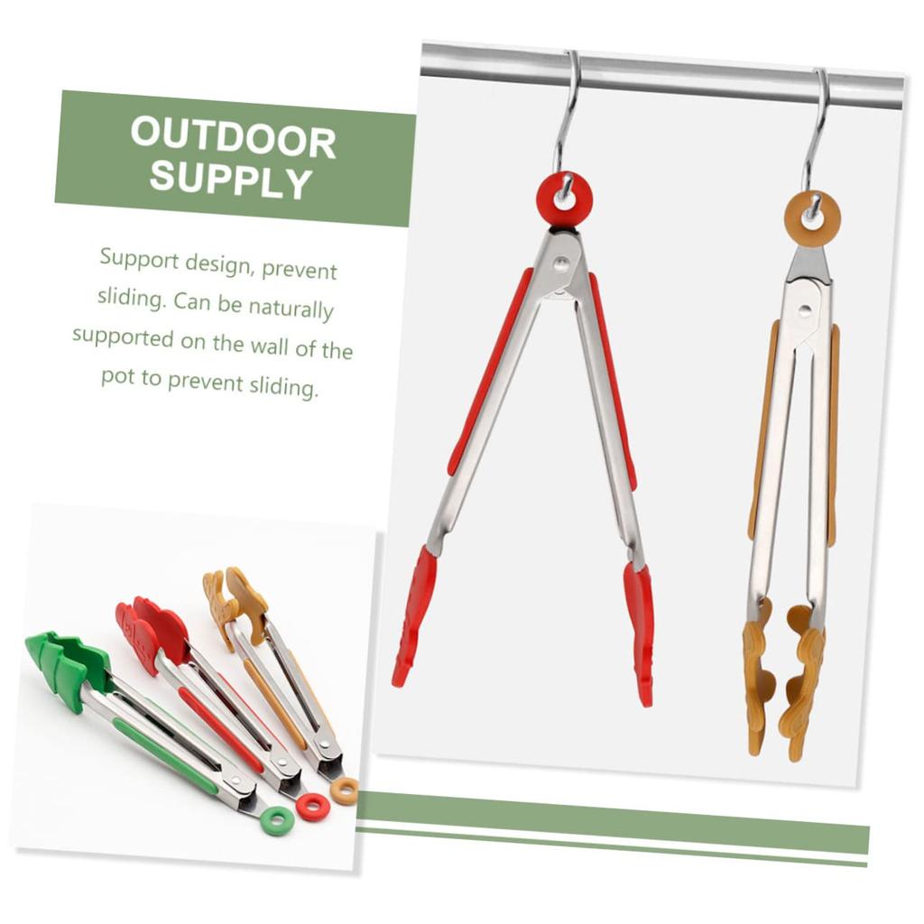 Christmas Food Tongs 6 Pcs Grip Serving Gingerbread Man Tree Nonstick Tip Reusable Bacon Silicone Tongs Meat Server