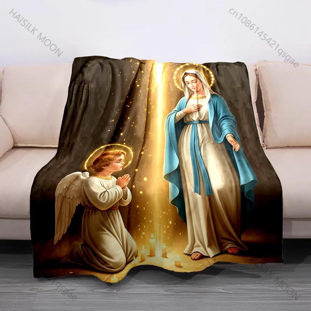 Angel praying with holy light Virgin Mary Print Believer Pray blanket Warm soft flannel material suitable for all seasons gift