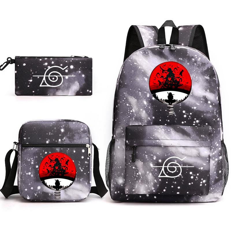 Anime Naruto Starry Sky Teen Student School Bag Three-Piece Set Men'S And Women'S Backpacks Satchel Pencil Bag
