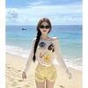 High-end Polyester Girl Sunscreen Long-sleeved Shirt Bikini Flat Angle Four-piece Vacation Hot Spring Swimsuit