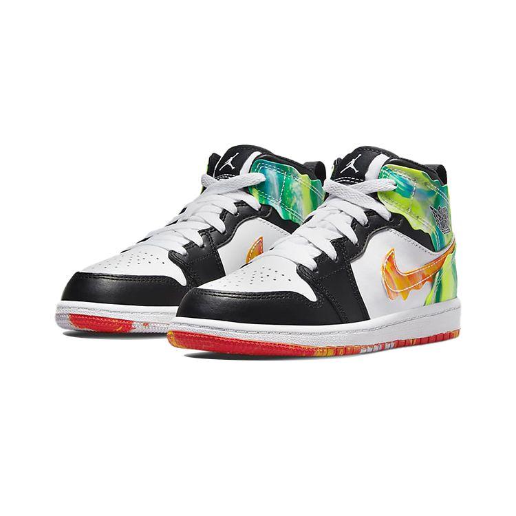 Air Jordan 1 Mid SE PS Drip Kids Sneakers Black Team-Orange Kumquat DJ6562-038