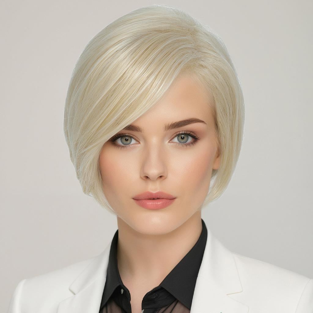 Women Light Blonde Wigs with Bangs Short Soft Hair Synthetic Wave Wig for  Daily Cosplay Use Heat Resistant Fibre