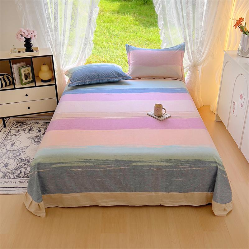3Pcs Simple Geometric Plaid Bed Sheet Set 100% Cotton Skin-friendly Queen Size Bedding Set Thickened Flat Sheet with Pillowcases