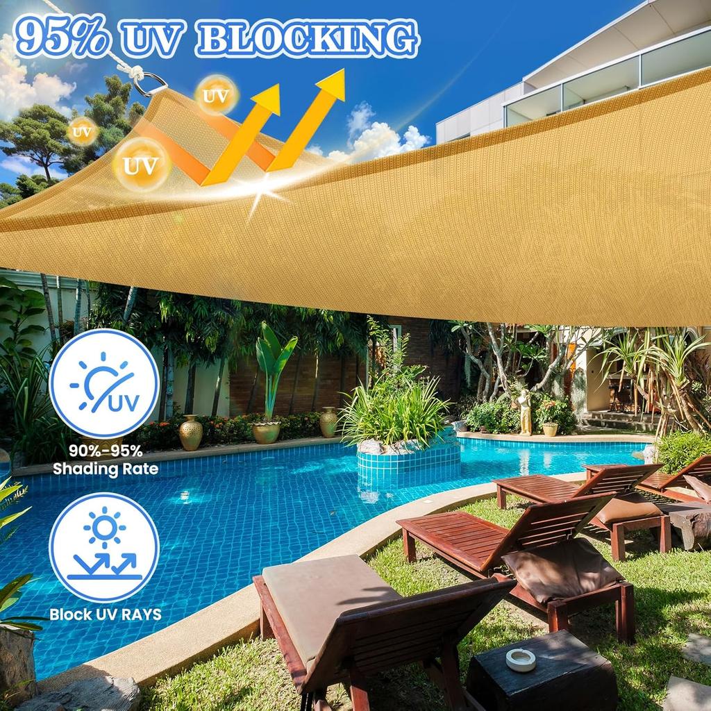 185GSM HDPE Sun Shelter Rectangle Sun Shade Sail Outdoor Sunshade Canopy UV Block Sun Cover for Garden Backyard Patio Awning
