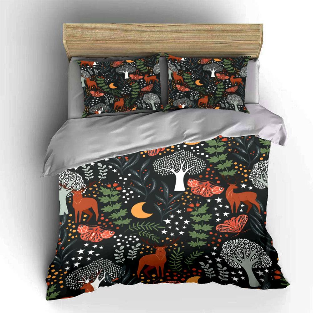 "Forest Deer and Nature Pattern" Bedding Duvet Cover Set (1*Duvet Cover 2*Pillowcases, without duvet insert)