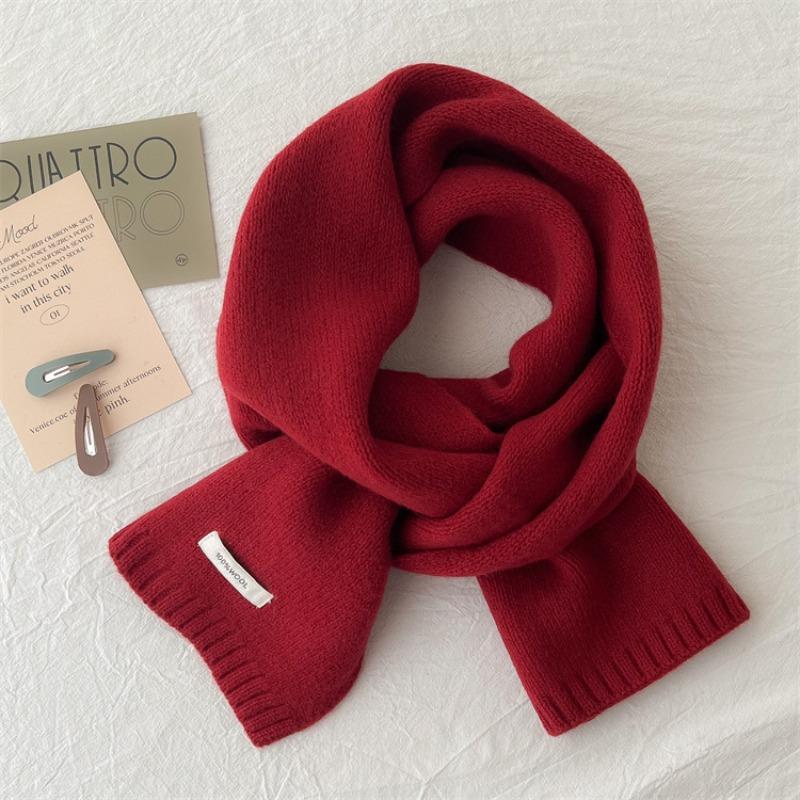 Pure Wool Over Red New Scarf Women's Winter Christmas Cashmere Knitted Wool Scarf Versatile Warm