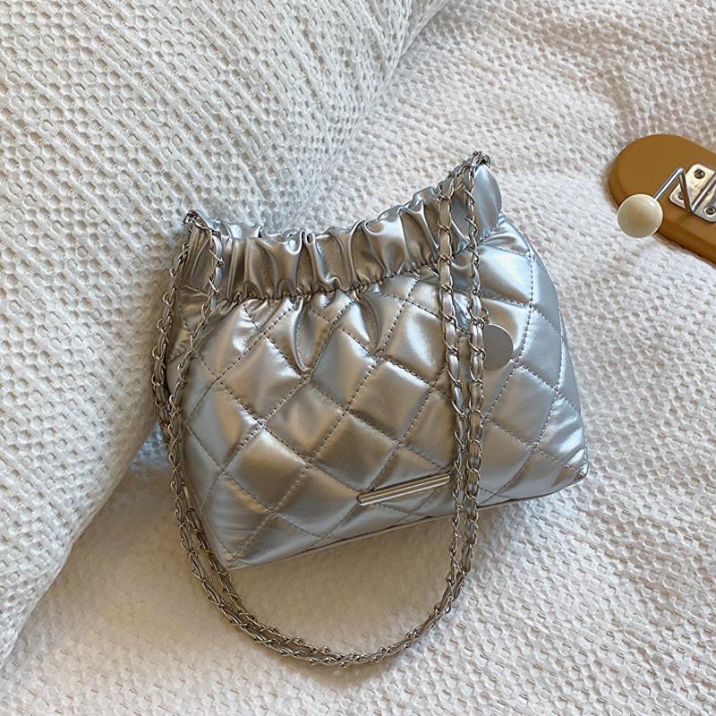 Трендовая новая женская сумка через плечо 2023 года, простая модная сумка-ведро с цепочкой и бриллиантами, сумка на одно плечо серебряный