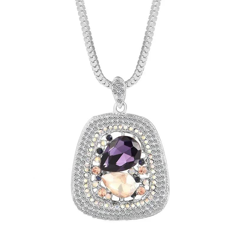 Neuer Halbedelstein Trapez-Anhänger Lange Halsketten für Damen Vintage Quadratisch Geometrisch Weibliche Geschenke Schmuck