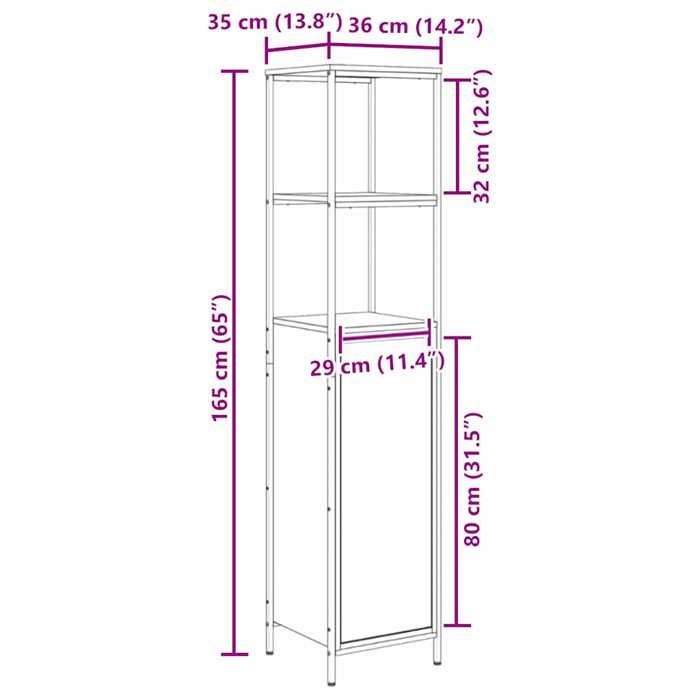 VidaXL Meuble de salle de bain avec étagères chêne fumé 36x35x165 cm, armoire de rangement de salle de bain, armoire de 861909