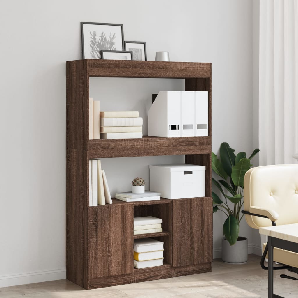 Highboard In Brown Oak Look 92 X 33 X 140 Cm Engineered Wood