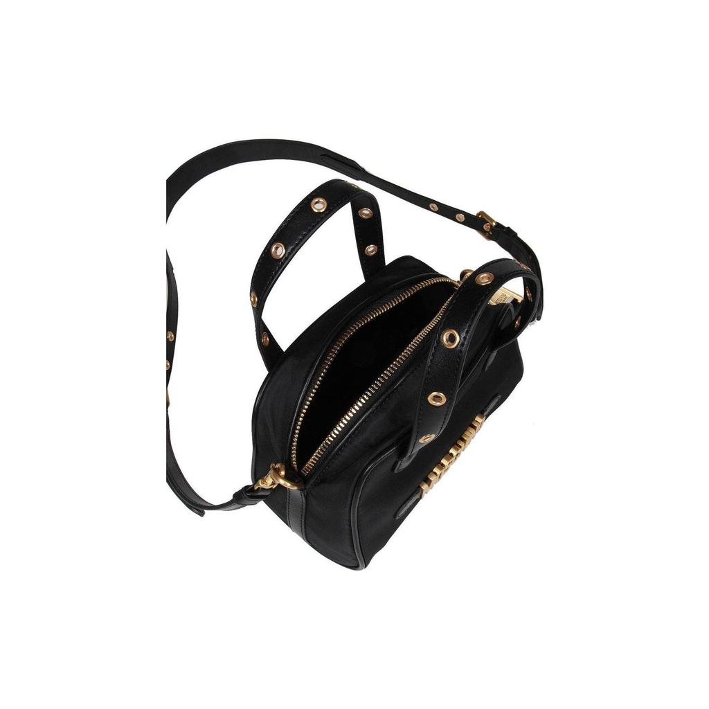Moschino Gold Logo Plaque Gold Stud Detail Cotton Tote Bag Shopping Bag Shoulder Crossbody Handbag Women Tote Bags Black 74318202B-1555
