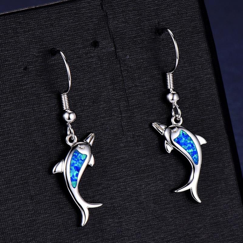 Wish blue dolphin opal earrings cute niche versatile source