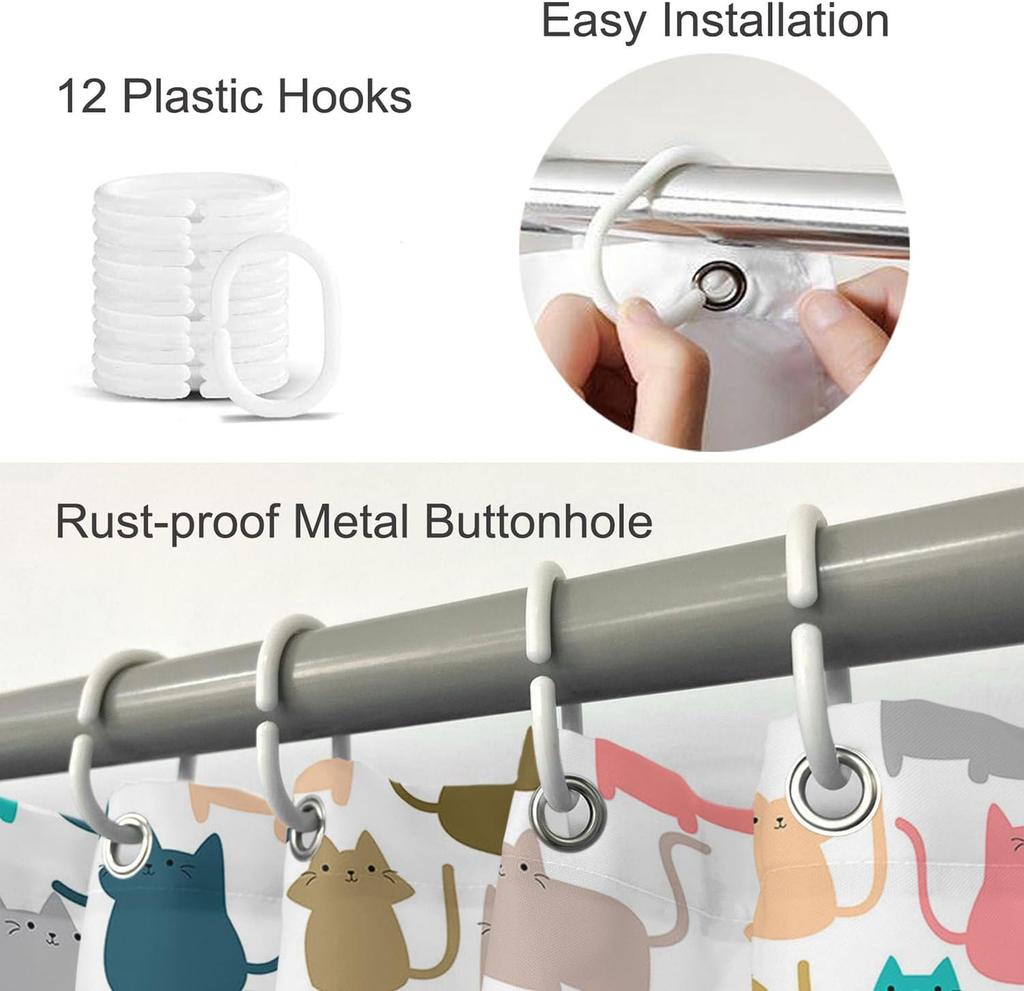 Colorful Cats Bathroom Curtains Cute Animal Kitten Home Decoration Waterproof Fabric Shower Curtain With Hooks 72X72 Inch