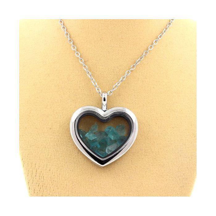Stones and Minerals. Raw Paraiba Apatite Necklace. Heart Model.