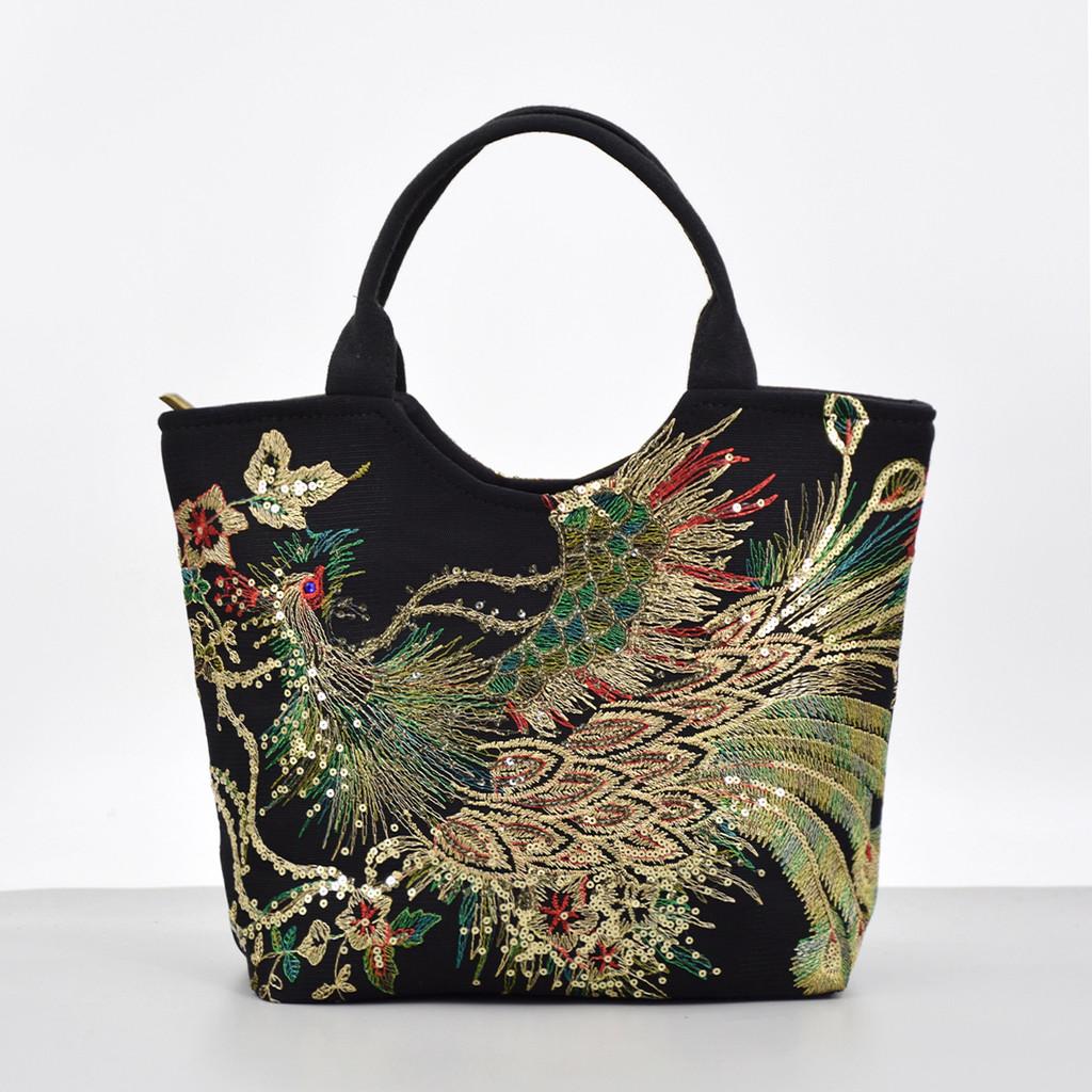 Yunnan Ethnic Style Embroidered Tote Bag With Sequins For Daily Use
