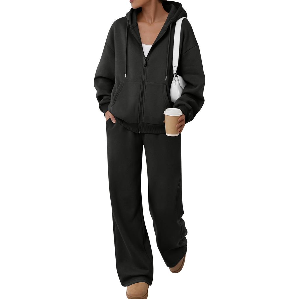 Completo Due Pezzi da Donna con Felpa e Pantaloni a Gamba Larga Tuta Casual