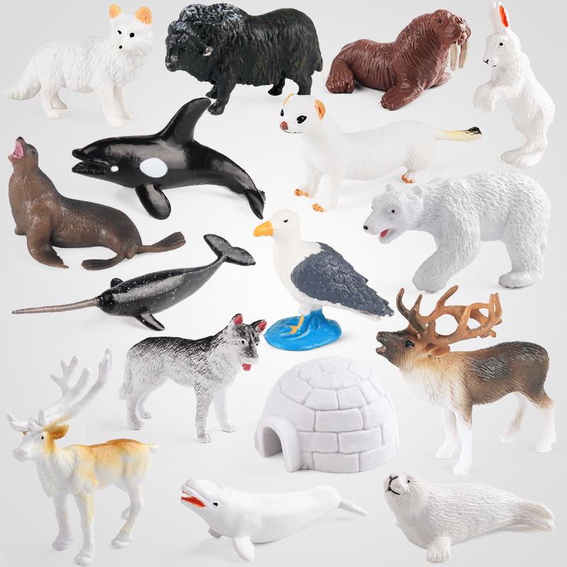 Realistic Polar Animal Toy Set: Polar Bear, Ferret, Reindeer, Seal, Orca, Arctic Hare, Walrus Figurines.
