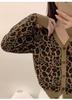 Women's Wool Leopard Print V-Neck Cardigan - Thickened for Autumn & Winter, Stylish & Versatile Slimming Design