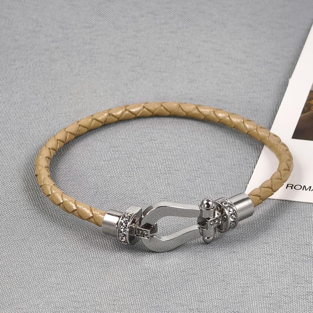 2026 Red Rope U-shaped Fred Micro-inlaid Half-brick Leather Rope Horse Buckle Hoof Non-fading Bracelet