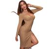 2026 Women's Clothing Is a Hot Sale In Europe and the United States, Retro Sexy Breast Cup-shaped Split-ended Long-sleeved Slim Dress