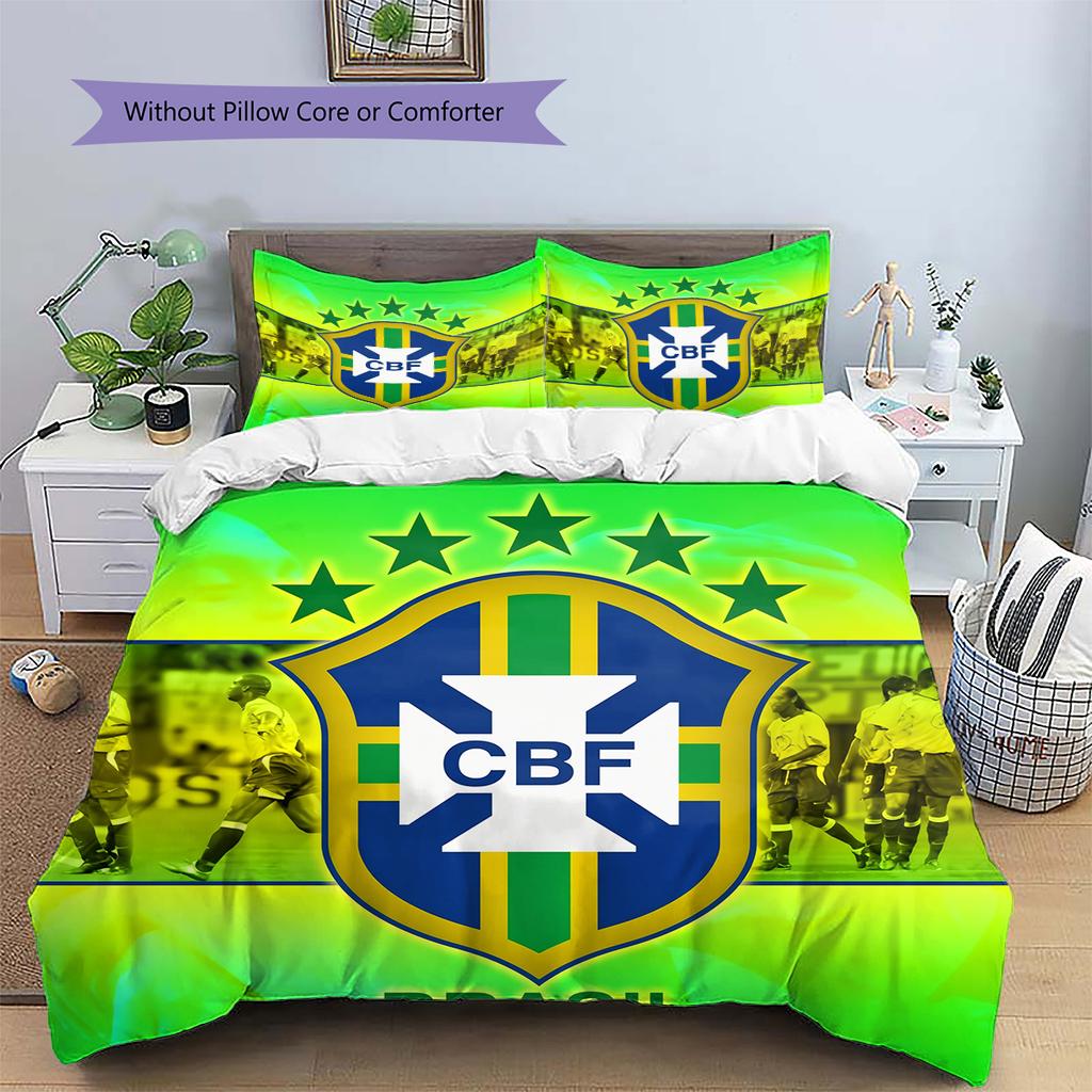 Brazil National Football Team Pattern Bedding Quilt Set Home Decoration Gift (1 * duvet cover + 2 * pillowcase without core)