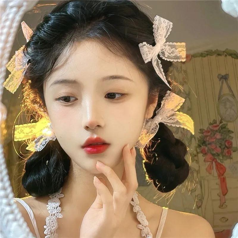 Cute Lace Small Butterfly Knot Hairpin Summer Side-parting Clip Headwear Edge Clip Ethereal Double-sided Hairpin